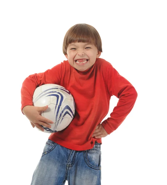 Χαρούμενα αγόρι με μια μπάλα ποδοσφαίρου — Φωτογραφία Αρχείου