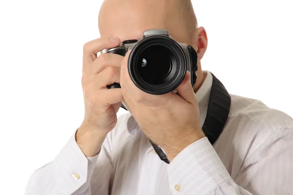 Man holds a camera — Stock Photo, Image