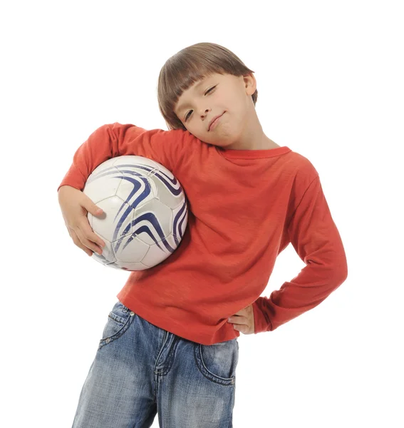 Veselý kluk s fotbalovým míčem — Stock fotografie