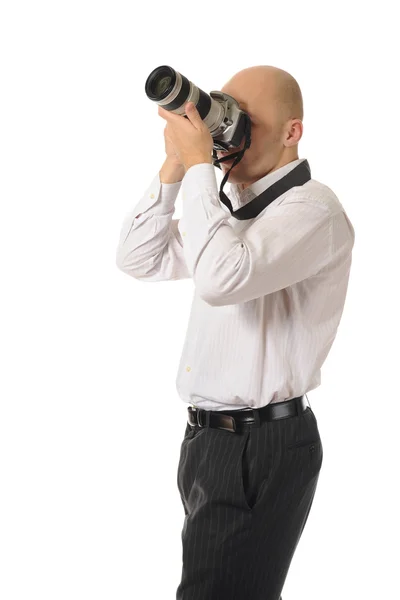 Man holds a camera — Stock Photo, Image