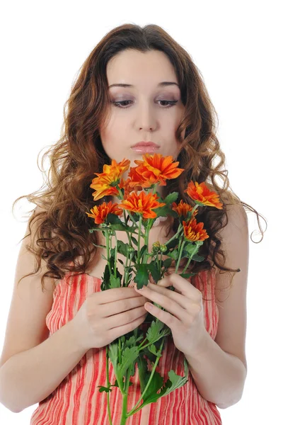 Brunette with a flower — Stock Photo, Image