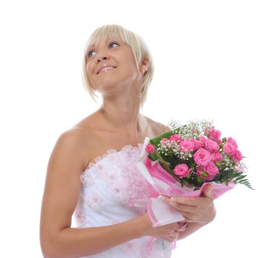 Happy bride with a bouquet clipart