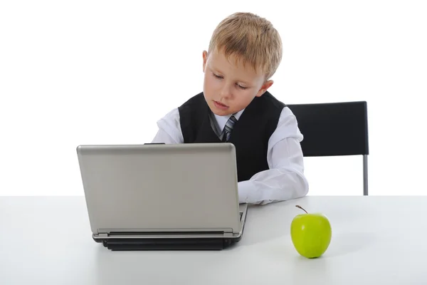 Boy fell asleep at the computer — Stock Photo, Image