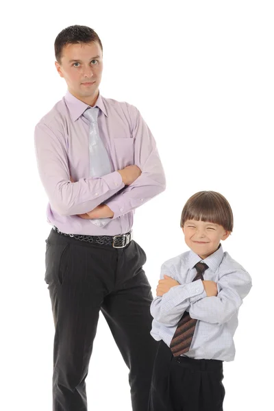 Lucky son sitting on his father stretches — Stock Photo, Image