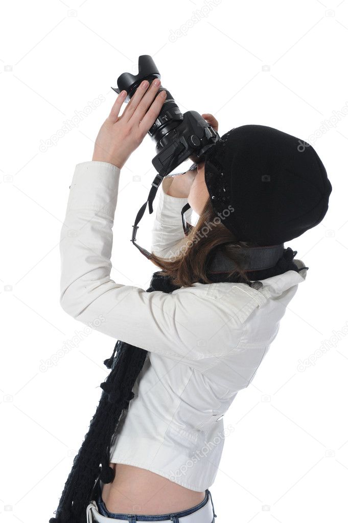 Woman holds a camera