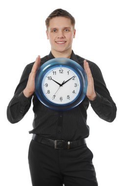 Man holds hours clipart