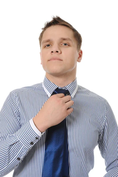 Obraz człowieka biznesu, dostosowując jego krawat — Zdjęcie stockowe