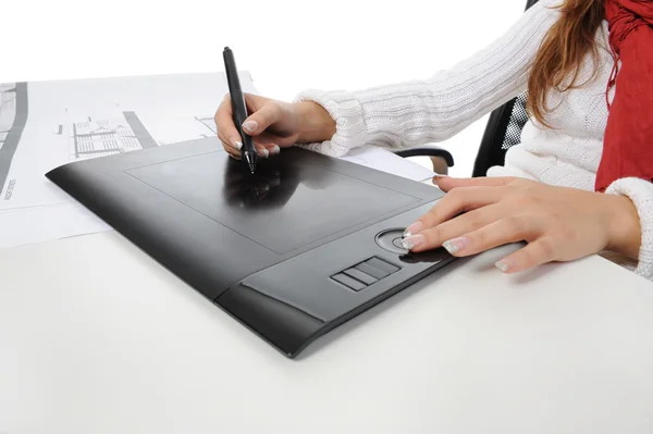 Hand on graphic tablet. — Stock Photo, Image