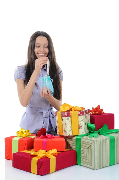 Woman with gifts — Stock Photo, Image
