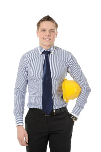 Muž se stavební helmou — Stock fotografie