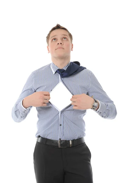 Geschäftsmann reißt sein Hemd auf — Stockfoto