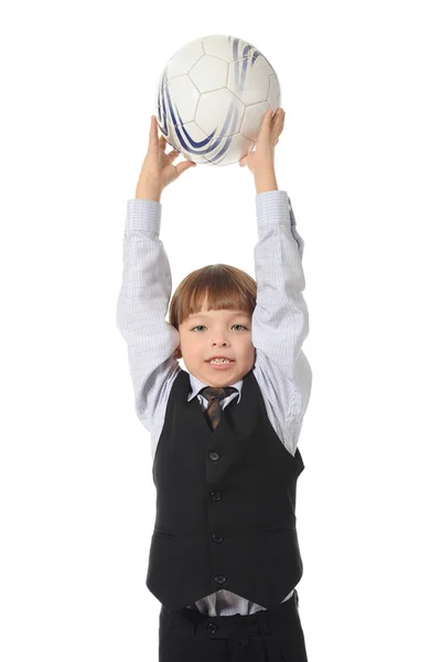 Chico alegre con una pelota de fútbol —  Fotos de Stock
