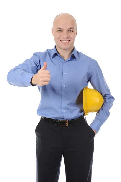 Человек со строительным шлемом — стоковое фото