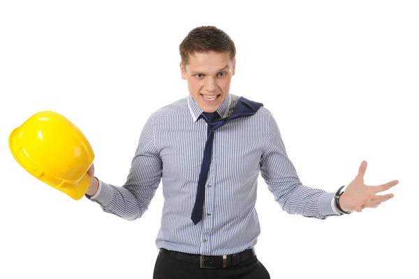 Uomo con casco da costruzione — Foto Stock