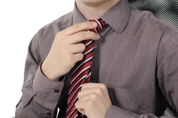 Картина бізнесмена, що налаштував краватку — стокове фото
