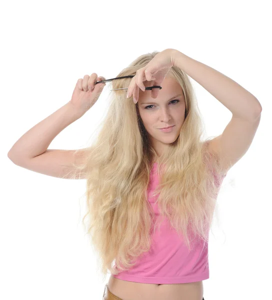 Donna con i capelli backpetting — Foto Stock