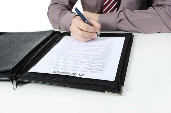 Businessman Signs Contract Isolated White Background — Stock Photo, Image