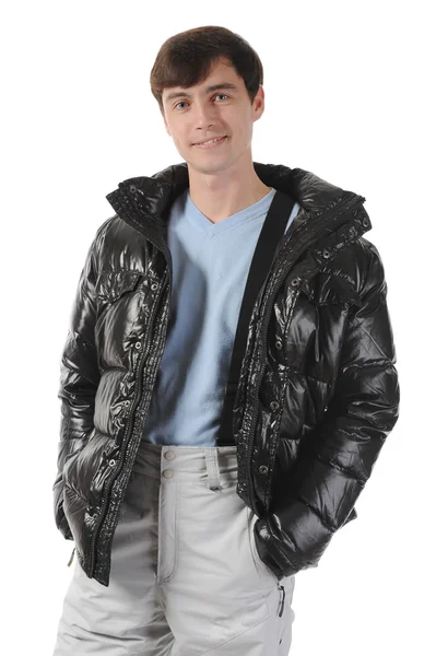 Portrait Young Man Winter Jacket Isolated White Background — 스톡 사진