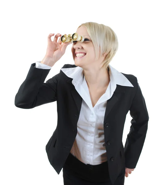 Affärskvinna tittar igenom kikare — Stockfoto