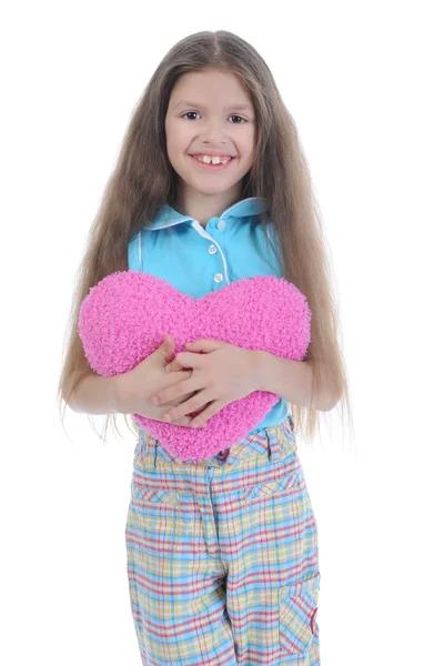 Malá Dívka Hospodářství Srdce Izolované Bílém Pozadí — Stock fotografie