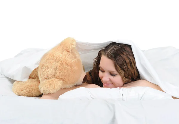 Young woman with teddybear — Stock Photo, Image