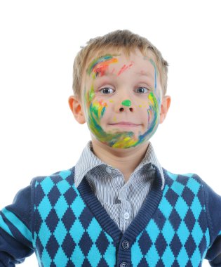 Boy with paint stained face clipart