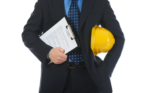 Businessman Construction Helmet Clipboard Isolated White Background — Stock Fotó
