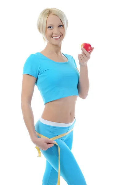 Young athletic women measuring waist. — Stock Photo, Image