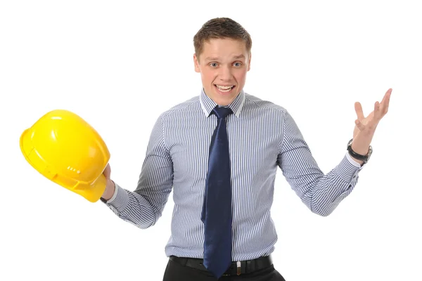 Businessman Construction Yellow Helmet Isolated White — Stock Photo, Image