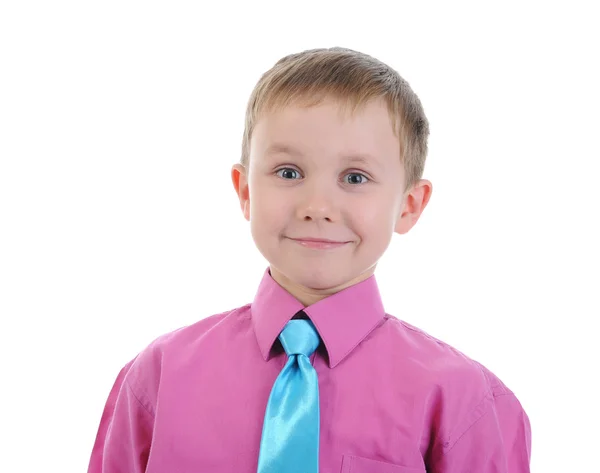 Retrato Rapaz Cinco Anos Isolado Sobre Fundo Branco — Fotografia de Stock