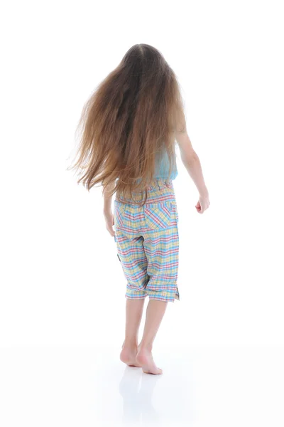 Маленька Дівчинка Довгим Волоссям Ізольовані Білому Тлі — стокове фото