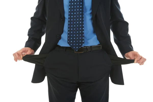 Geschäftsmann Mit Leeren Taschen Isoliert Auf Weißem Hintergrund — Stockfoto
