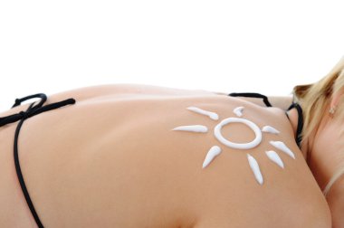 Woman with sun-shaped sun cream clipart