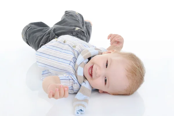 Portret Szczęśliwy Chłopiec Niebieskooki Białym Tle — Zdjęcie stockowe
