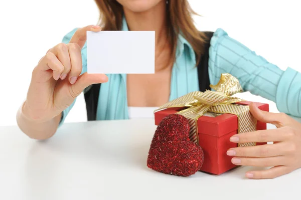 Young woman with a gift box — Stock Photo, Image