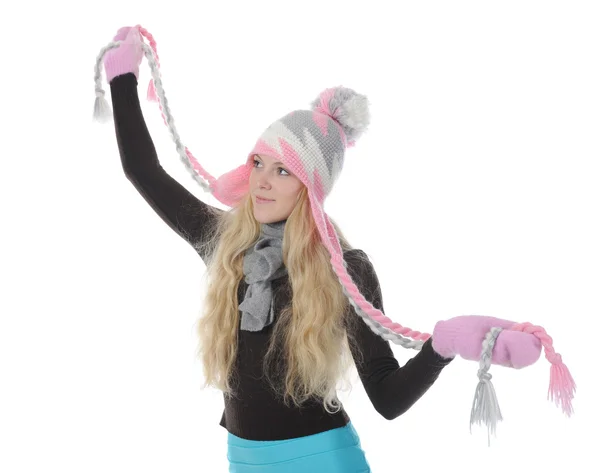 Vrouw in winter stijl Rechtenvrije Stockfoto's