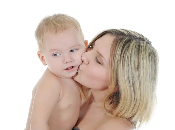 Bonne Maman Avec Enfant Isolé Sur Fond Blanc — Photo