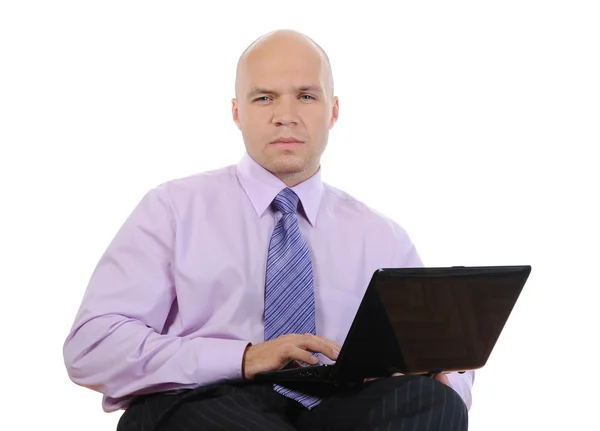 Businessman Laptop Isolated White Background — Stock Photo, Image