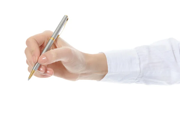 Pen Hand Van Vrouw Geïsoleerd Witte Achtergrond — Stockfoto