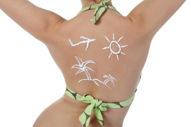 kadın güneş şekilli güneş kremi ile