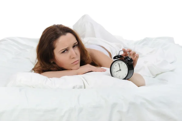 Uykulu kadın alarmı kapatır — Stok fotoğraf