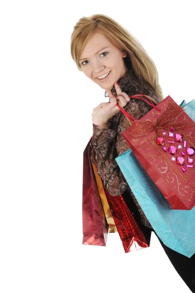 Ładna kobieta z torby na zakupy — Zdjęcie stockowe