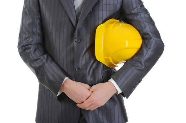 Uomo d'affari con casco da costruzione — Foto Stock