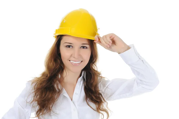 Mujer con casco de construcción — Foto de Stock