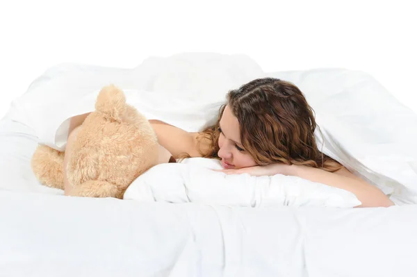 Genç kadın ile teddybear — Stok fotoğraf