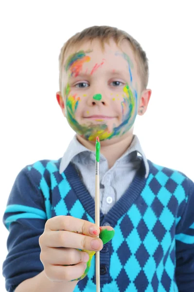 Smiling boy with the paintbrush. — Stock Photo, Image