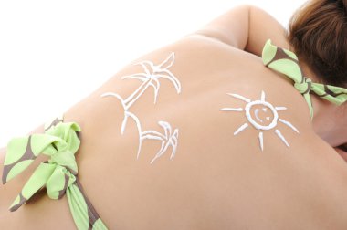 Woman with sun-shaped sun cream clipart