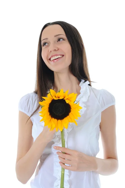 Brunette with a sunflower — Stock Photo, Image