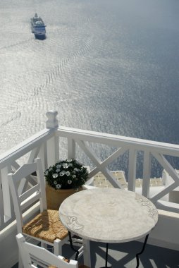 Santorini .Balcony and cruise ship. clipart