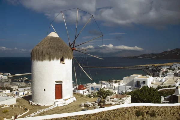 Windmill and harbour Mykonos — Stock Photo, Image